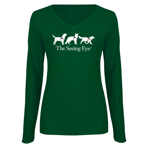 The Seeing Eye Womens Dark Green Long Sleeve V Neck Tee 