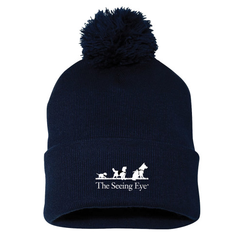  Sportsman Navy Pom Pom Cuffed Beanie - The Seeing Eye pup2harness logo
