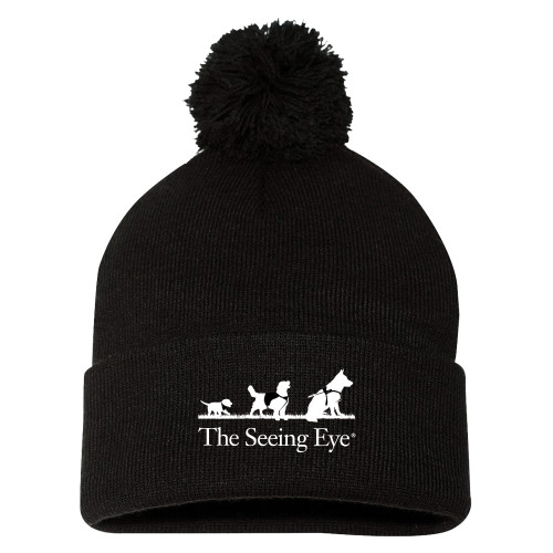  Sportsman Black Pom Pom Cuffed Beanie - The Seeing Eye pup2harness logo