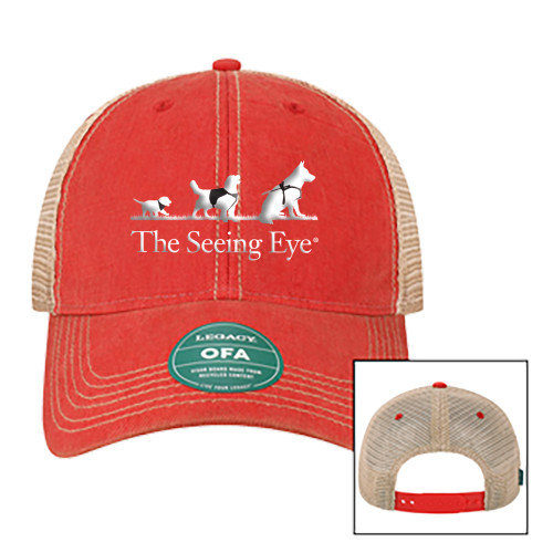  Legacy Scarlet Red/Khaki Old Favorite Trucker Hat - The Seeing Eye pup2harness logo