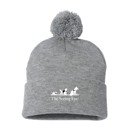 Sportsman Heather Grey Pom Pom Cuffed Beanie - The Seeing Eye pup2harness logo