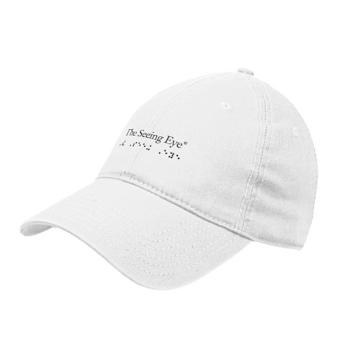  White Unstructured Adjustable Low Profile Hat - The Seeing Eye with Braille