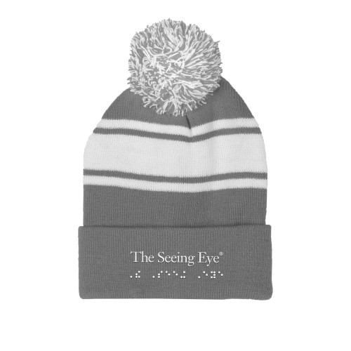 The Seeing Eye Grey/White Two Tone Knit Pom Beanie w/Cuff