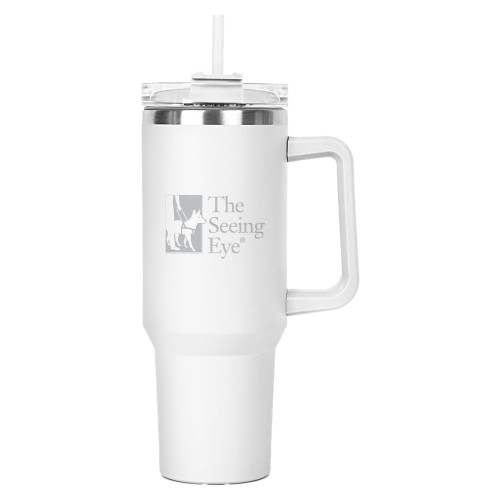 The Seeing Eye Hippo White Mug & Straw Lid with Twist Closure 40 oz