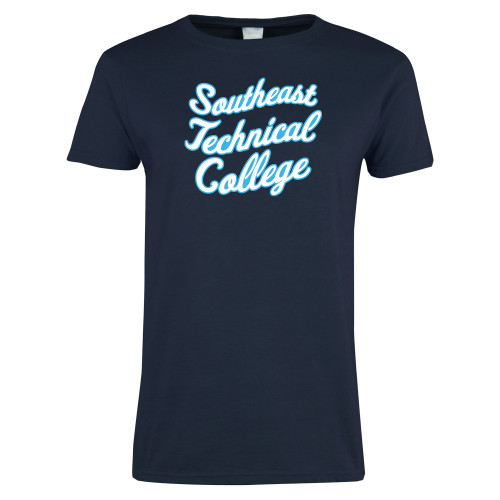 Womens Short Sleeve Navy Tee-Script