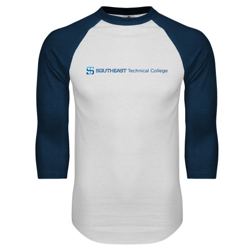 White/Navy Raglan Baseball T Shirt-Horizontal Version