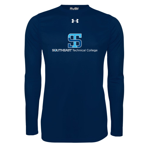 Under Armour Navy Long Sleeve Tech Tee-One-Line Wordmark
