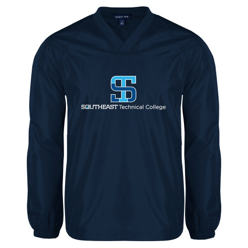 Navy V Neck Raglan Windshirt-One-Line Wordmark