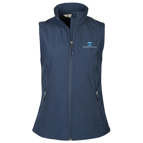 Womens Navy Core Softshell Vest-One-Line Wordmark