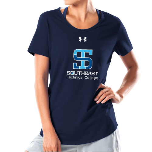 Under Armour Womens Navy Charged Cotton Tee-Technical College