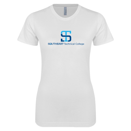 Next Level Womens White Boyfriend Tee-One-Line Wordmark