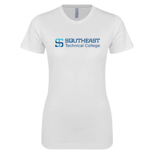 Next Level Womens White Boyfriend Tee-Two-Line Wordmark