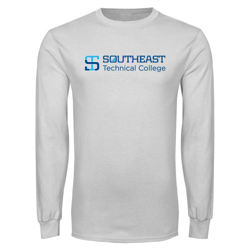 White Long Sleeve T Shirt-Two-Line Wordmark