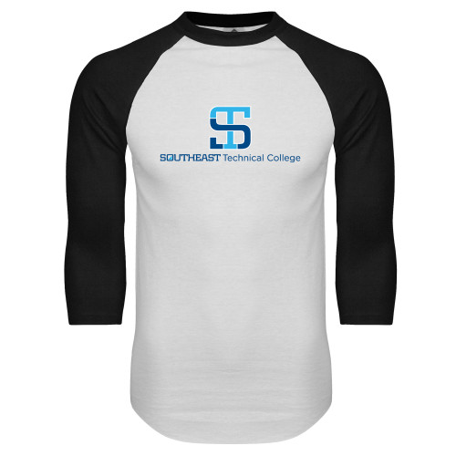 White/Black Raglan Baseball T Shirt-One-Line Wordmark