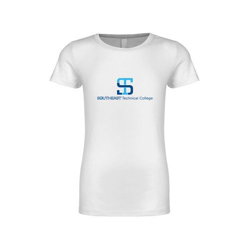 Next Level Girls White Fashion Fit T Shirt-One-Line Wordmark