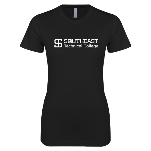 Next Level Womens Black Boyfriend Tee-Two-Line Wordmark