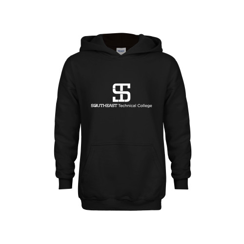 Youth Black Fleece Hoodie-One-Line Wordmark