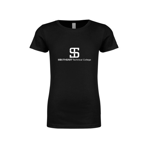 Next Level Girls Black Fashion Fit T Shirt-One-Line Wordmark