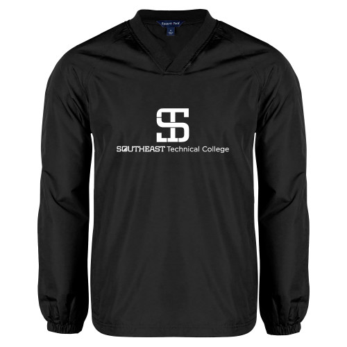 Black V Neck Raglan Windshirt-One-Line Wordmark