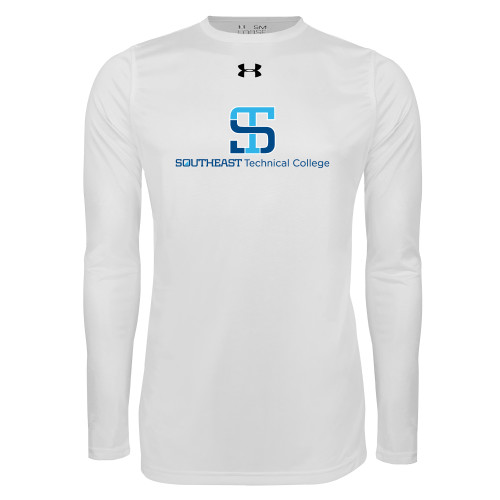 Under Armour White Long Sleeve Tech Tee-One-Line Wordmark