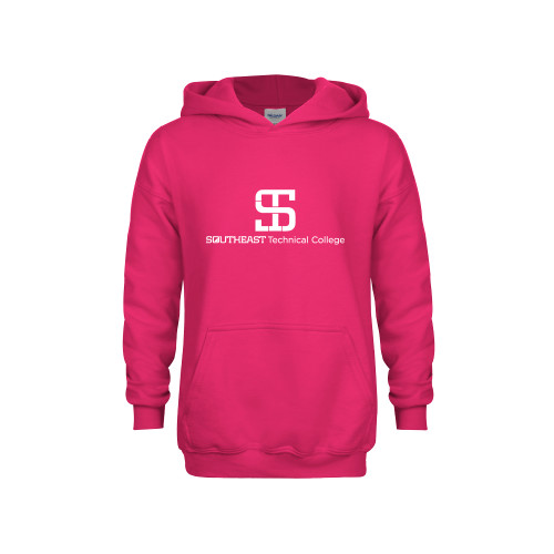 Youth Hot Pink Fleece Hoodie-One-Line Wordmark