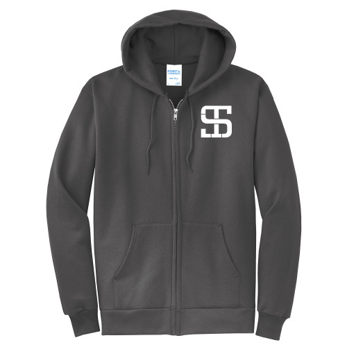 Extended Charcoal Fleece Full Zip Hoodie-Monogram