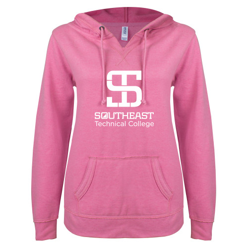 ENZA Womens Hot Pink V Notch Raw Edge Fleece Hoodie-Technical College