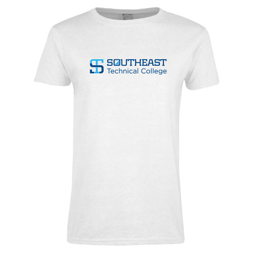 Womens White Short Sleeve Tee-Two-Line Wordmark