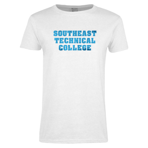 Womens White Short Sleeve Tee-Distressed