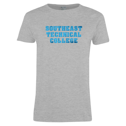 Womens Grey Short Sleeve Tee-Distressed