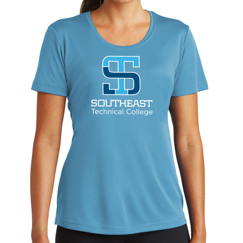 Womens Light Blue Performance Short Sleeve Tee-Technical College