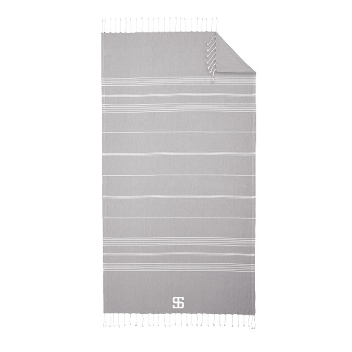 100% Cotton Grey/White Cali Throw-Monogram