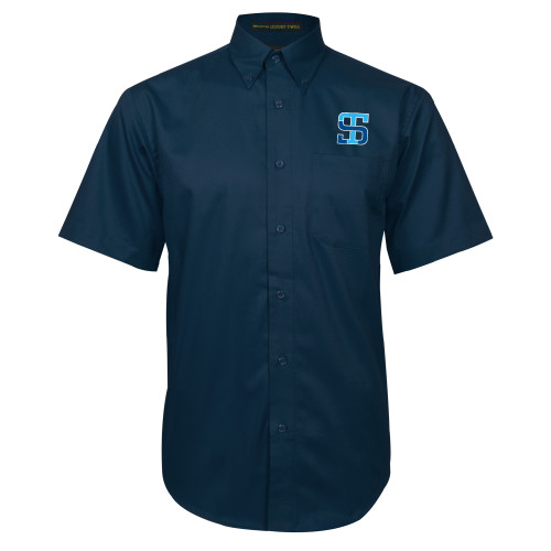 Navy Twill Button Down Short Sleeve-Monogram