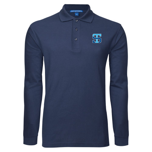 Navy Long Sleeve Polo-Monogram