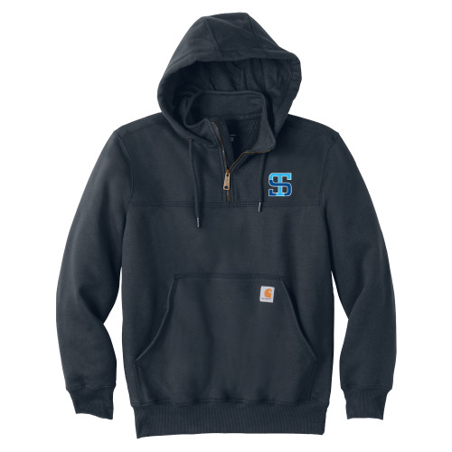 Carhartt Navy Rain Defender Paxton Hooded Zip Sweatshirt-Monogram