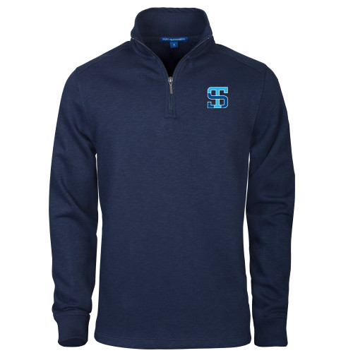 Navy Slub Fleece 1/4 Zip Pullover-Monogram