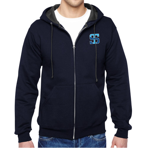 Navy Fleece Full Zip Hoodie-Monogram