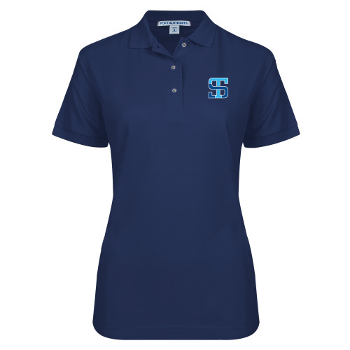 Womens Silk Touch Navy Pique Polo-Monogram