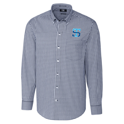 Cutter & Buck Navy Gingham Long Sleeve Button Down-Monogram