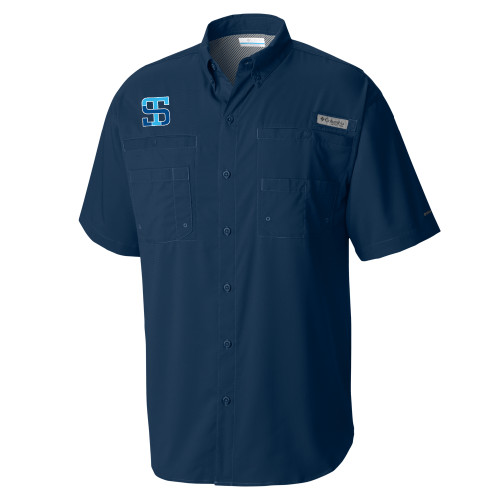 Columbia Navy Tamiami Performance Short Sleeve Shirt-Monogram