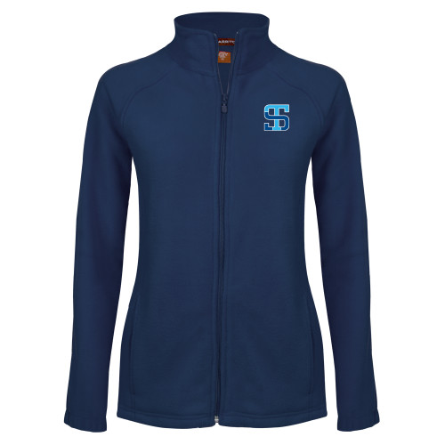 Womens Navy Fleece Full Zip Jacket-Monogram