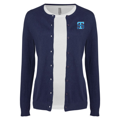 Womens Navy Cardigan Sweater-Monogram