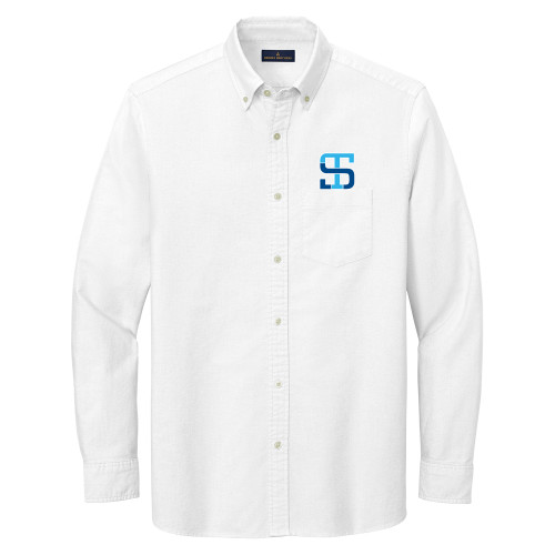 Brooks Brothers Mens White Casual Oxford Cloth Shirt-Monogram