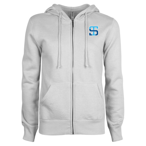 ENZA Womens White Fleece Full Zip Hoodie-Monogram