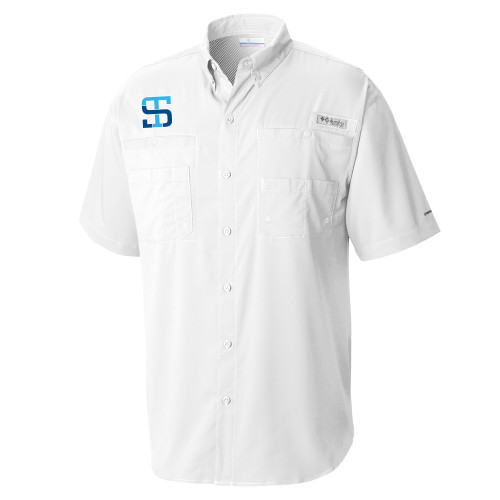 Columbia White Tamiami Performance Short Sleeve Shirt-Monogram
