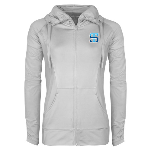 Womens White Sport Wick Stretch Full Zip Jacket-Monogram