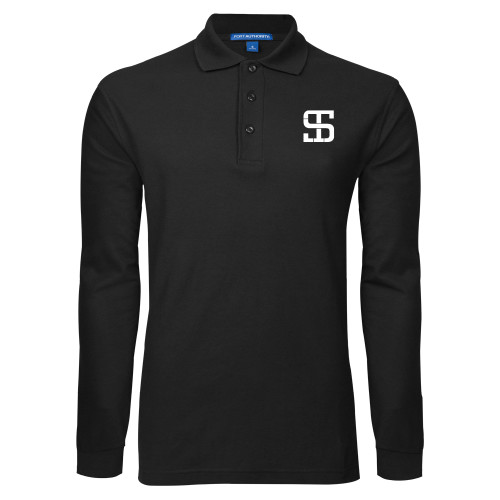 Black Long Sleeve Polo-Monogram