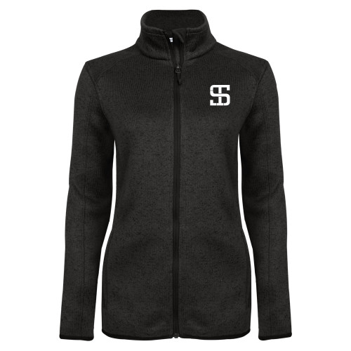 Womens Black Heather Fleece Jacket-Monogram