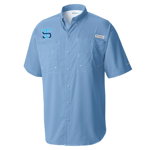 Columbia Light Blue Tamiami Performance Short Sleeve Shirt-Monogram