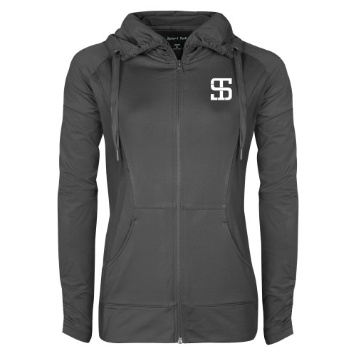 Womens Charcoal Sport Wick Stretch Full Zip Jacket-Monogram